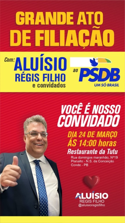Aluísio Régis Filho se filia ao PSDB para concorrer a prefeitura de Conde - veja vídeo