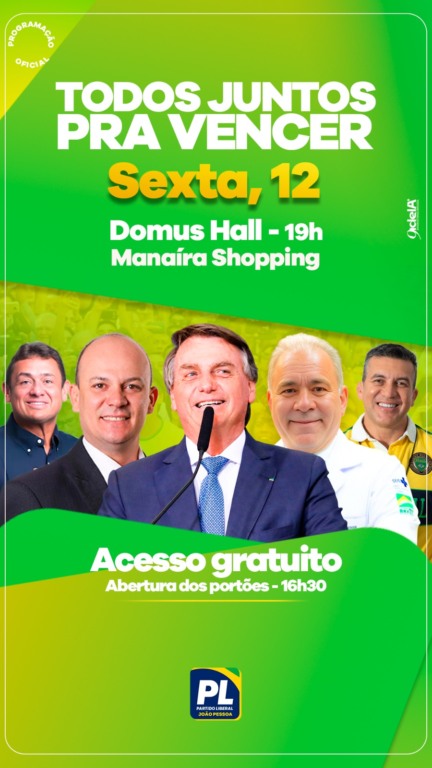 Bolsonaro vem lançar pré-candidaturas de Queiroga, em João Pessoa, e Virgolino, em Cabedelo