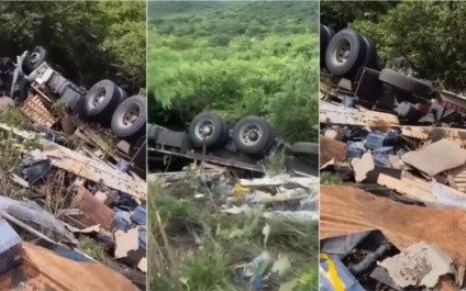 Motorista morre após capotamento de caminhão na Serra do Teixeira