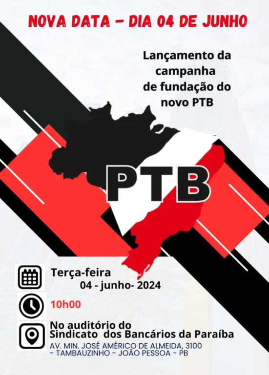 Novo PTB remarca ato de lançamento em João Pessoa para a próxima terça-feira (04)