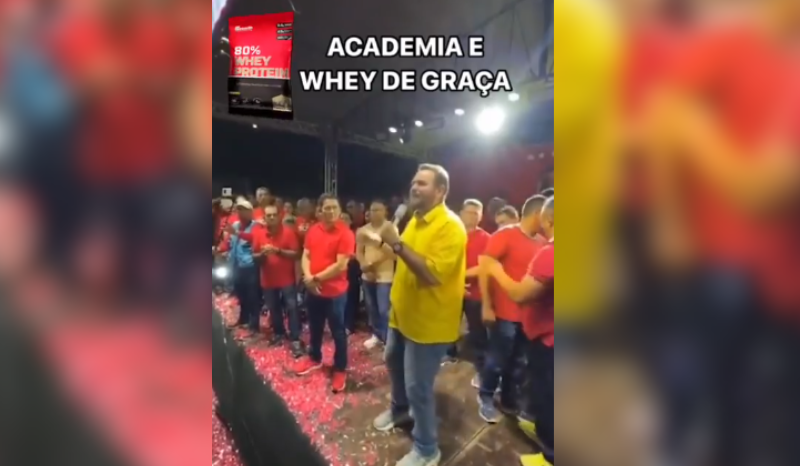 VÍDEO: Prefeito promete academia e whey protein de graça em campanha para aliado