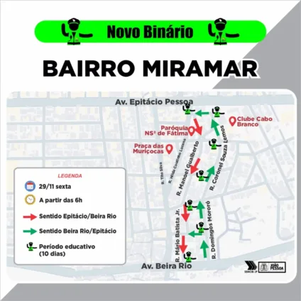 Novo binário no bairro do Miramar vai alterar circulação de veículos a partir desta sexta-feira (29)