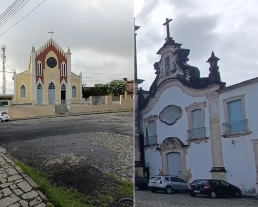 À esquerda, a Igreja de Santa Terezinha, no Róger. A outra, a de Santa Tereza D’Ávila, no conjunto carmelita. Ambas, tombadas.