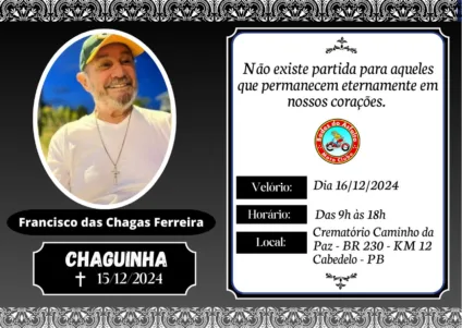 Francisco das Chagas, Fundador do Moto Clube Bodes do Asfalto morre em JP