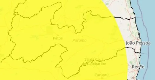 Inmet emite alerta de chuvas intensas e ventos até 60 km/h para 192 municípios da Paraíba