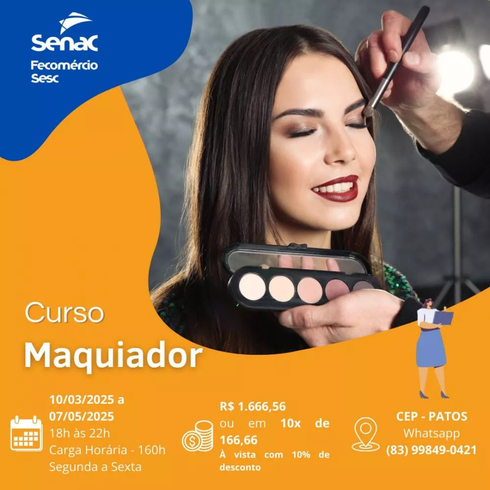 Senac Patos oferece curso de Maquiador Profissional com primeira turma já aberta