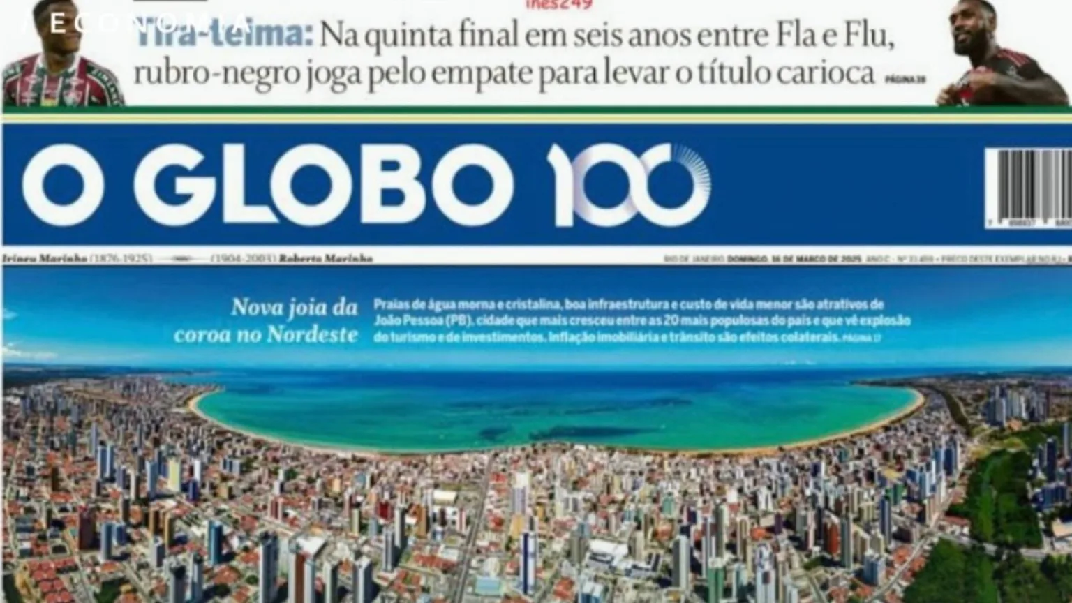 João Pessoa brilha na capa de O Globo como a “Nova joia da coroa no Nordeste”