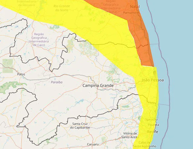 Inmet emite dois alertas de fortes chuvas com ventos de até 100 km/h para o litoral paraibano